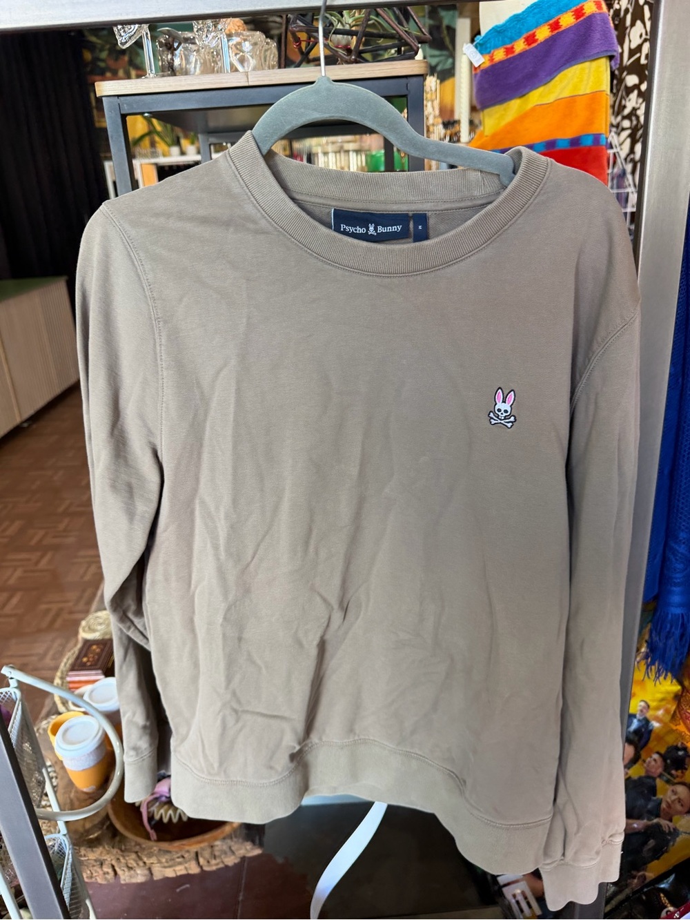 Psycho Bunny Olive Green Crewneck Sweatshirt with Pink Logo